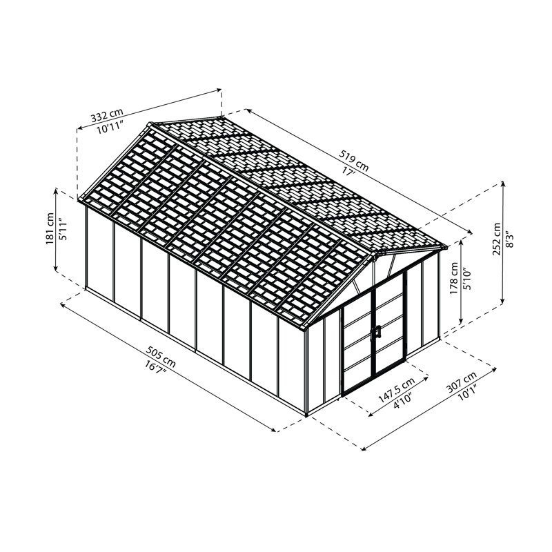 Palram - Canopia Yukon 11 ft. W Plastic Storage Shed, 99"H x 131"W x 204"D