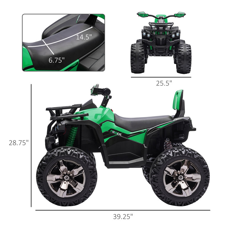 Green 12V Kids ATV Ride-On Quad with Music and Headlights