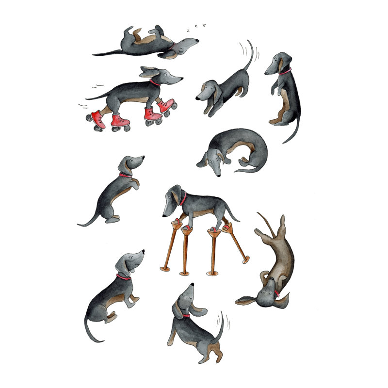 «Dachshunds» par Leah Tedesco sur, Pas de tapis, H 18 po x l 12 po, Toile tendue