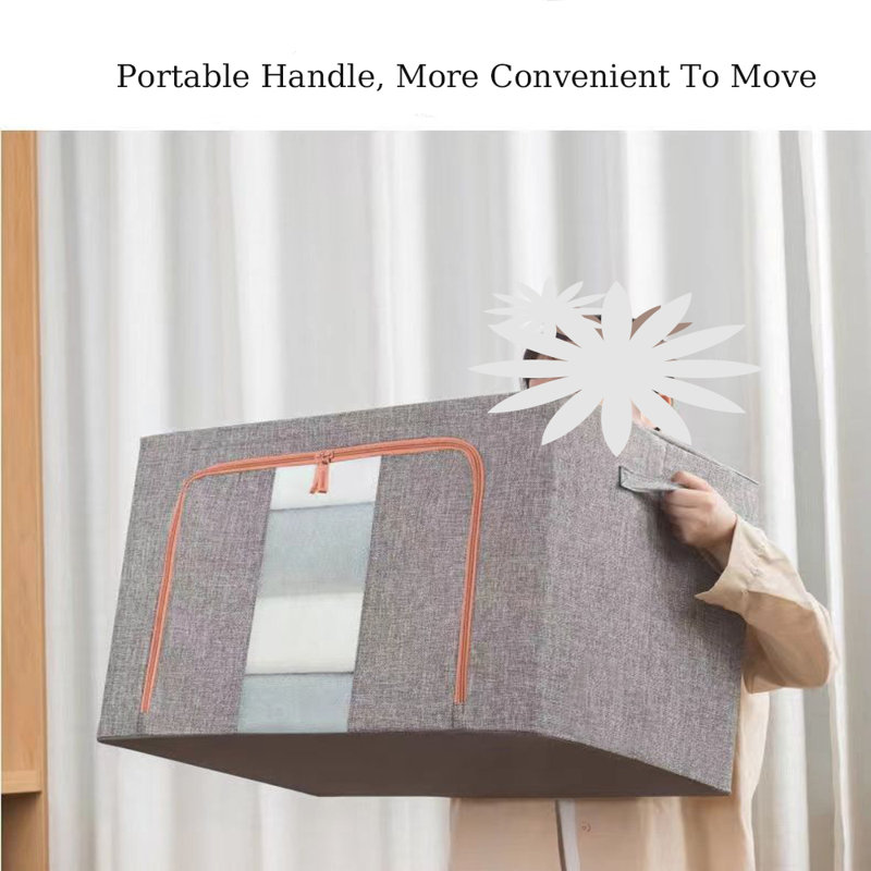 Boîte de rangement pour vêtements empilable avec cadre en métal pliable (paquet de 2), gris