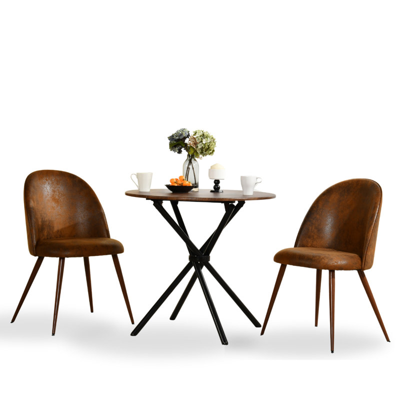 Ensemble de table de salle à manger 3 pièces 31,5 po avec 2 chaises rembourrées Maycel, Brun, Brun rétro