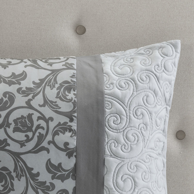Édredon 8 pièces gris - transitionnel, imprimé, literie en microfibre douce, taies décoratives