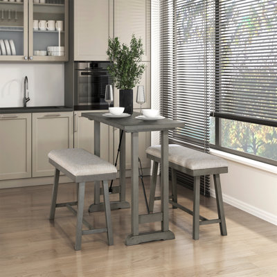 3pc Counter Height Set Counter Height Table with 2x Bench Foam Cushioned Seats