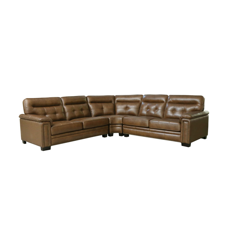 Orrick Upholstered L-Shaped Sectional Symmetrical, Brown Genuine Leather/Leather Match