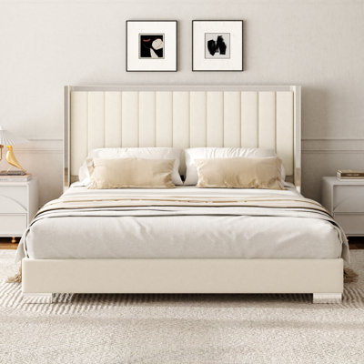 Velvet Upholstered Platform Bed Frame with 58" Tall Headboard
