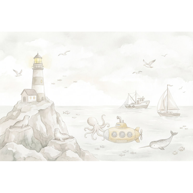 Papier peint phare de style bord de mer amovible, Texturé non collé, 140 po x 108 po