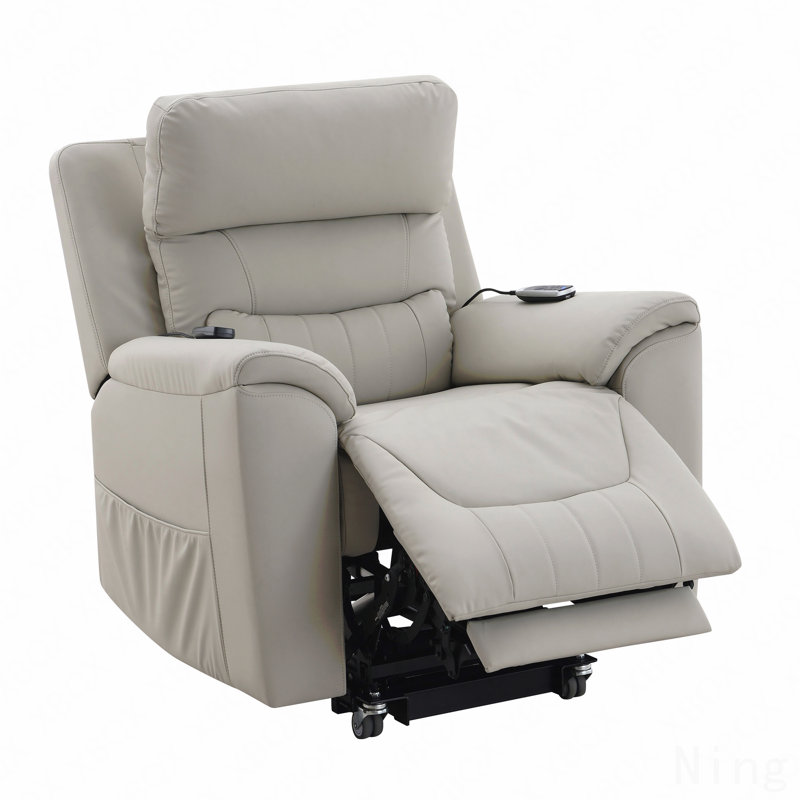 Fauteuil inclinable électrique en cuir synthétique gris clair chauffant et chauffant