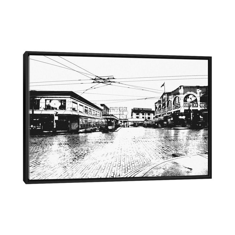 «Seattle Skyline», impression sur toile, H 18 po x l 26 po x P 1,5 po, Toile avec cadre flottant noir, Pas de tapis