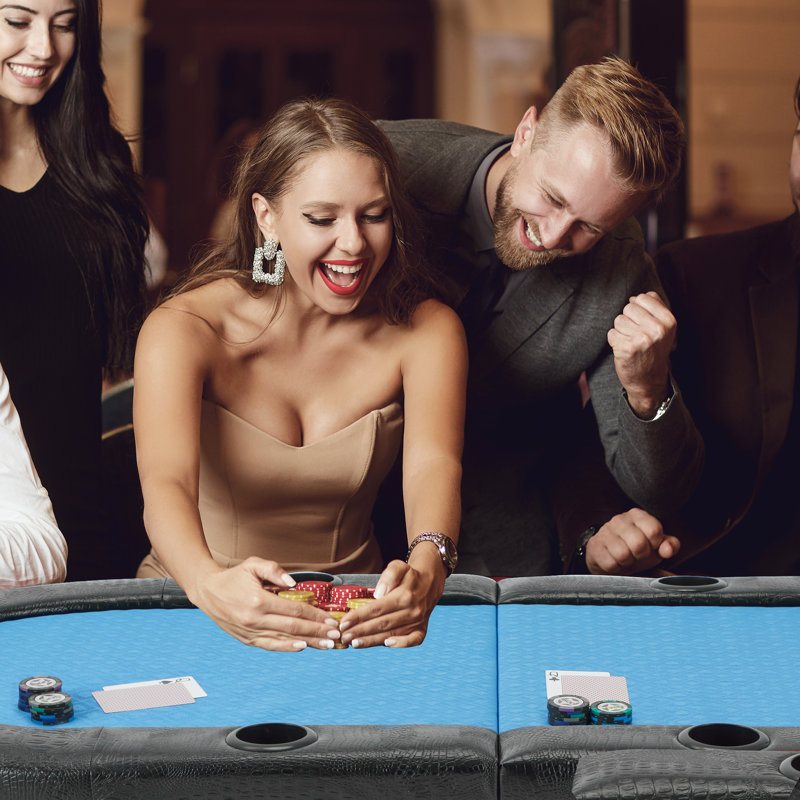 Table de poker 72 pouces pliable pour 8 joueurs avec porte-gobelets, Bleu