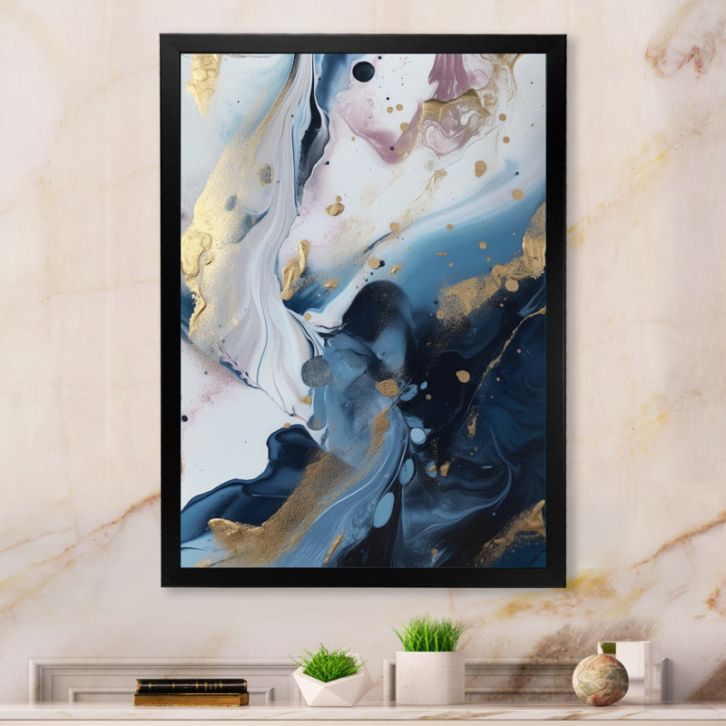«Blue and White Enigmatic Stones II», reproduction sur toile abstraite en marbre, H 20 po x l 12 po x P 1 po