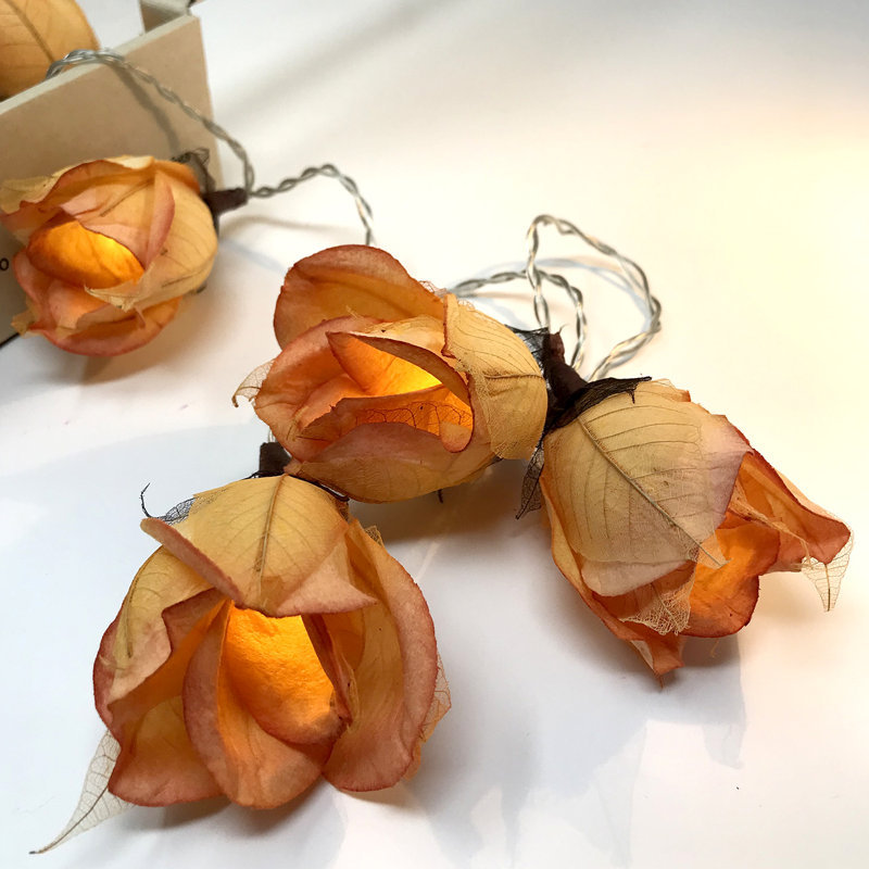 Vold LED Handmade Paper Roses String Light, Golden Peach