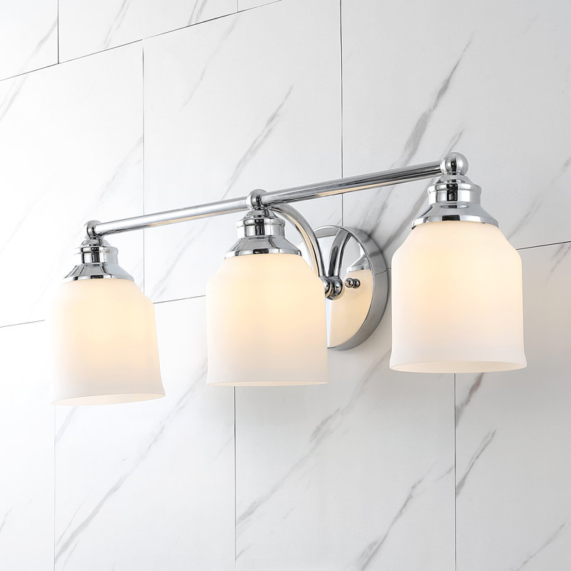 Éclairage pour meuble-lavabo à DEL en fer / verre Lauder, Chrome chrome, Trois lumières