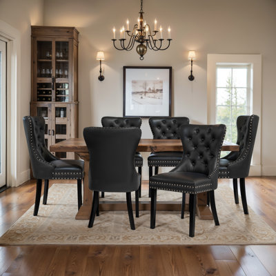 Tufted Leather Upholstered Wing Back Parsons Chair (Set Of 6)