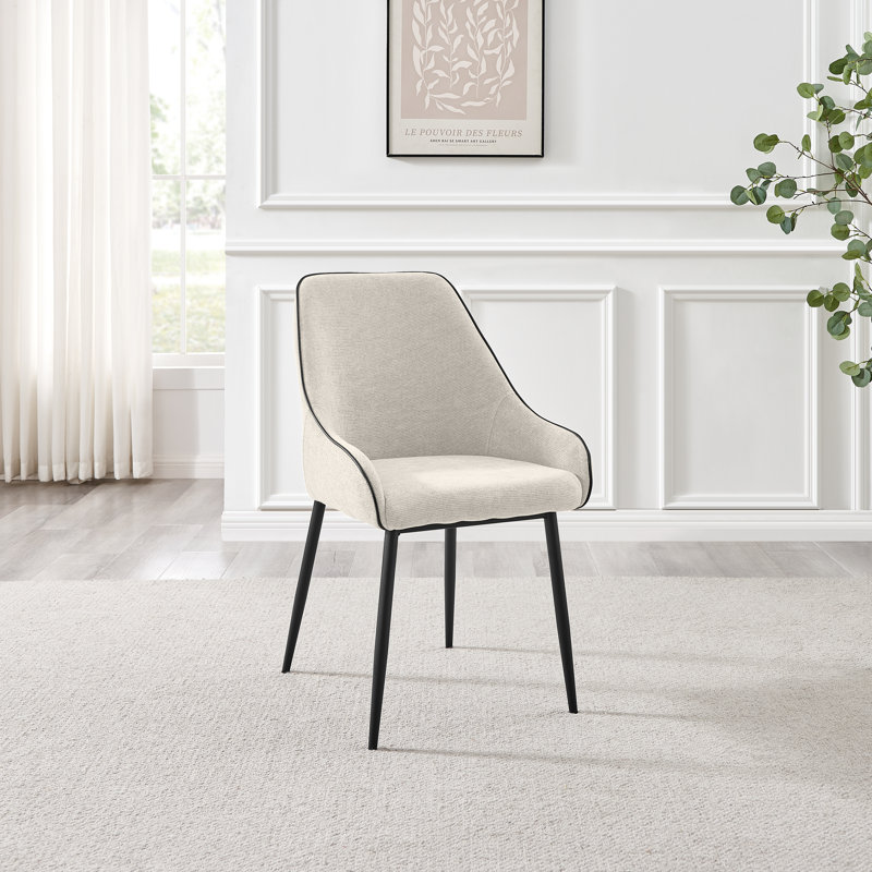 Aminata Veneer & Metal Round Dining Table With Ophelia Fabric Chairs - Modern Statement Design, 6, Cream