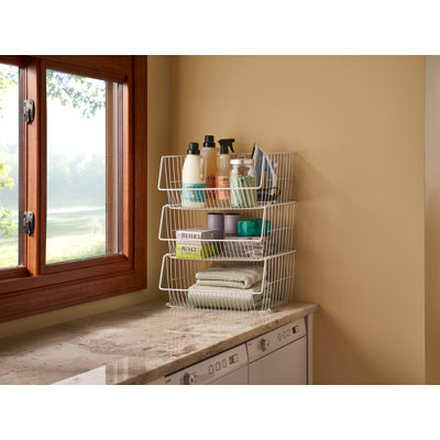 White Steel Stack Or Mount Wire Storage Basket, Set Of 4