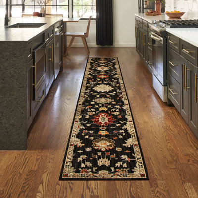 Tapis d'intérieur rétro noir 2 pi 4 po x 12 pi Tharun