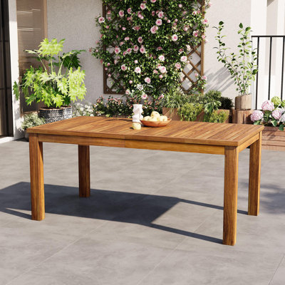Patio Dining Table, Acacia Wood, Slatted Top, Contemporary Modern, Outdoor Use
