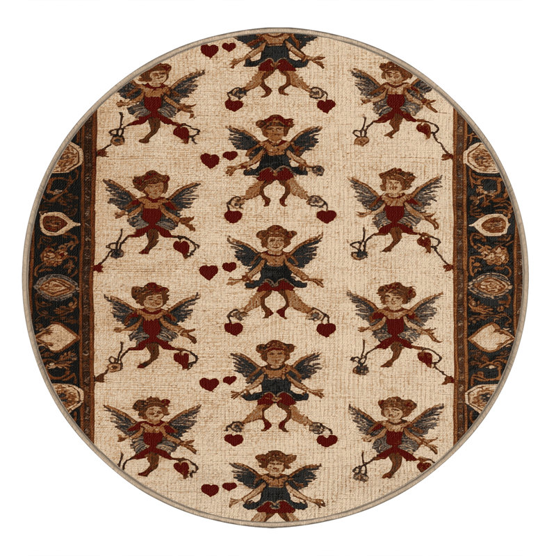 Tapis brun français lavable à la machine, Rond 5 pi