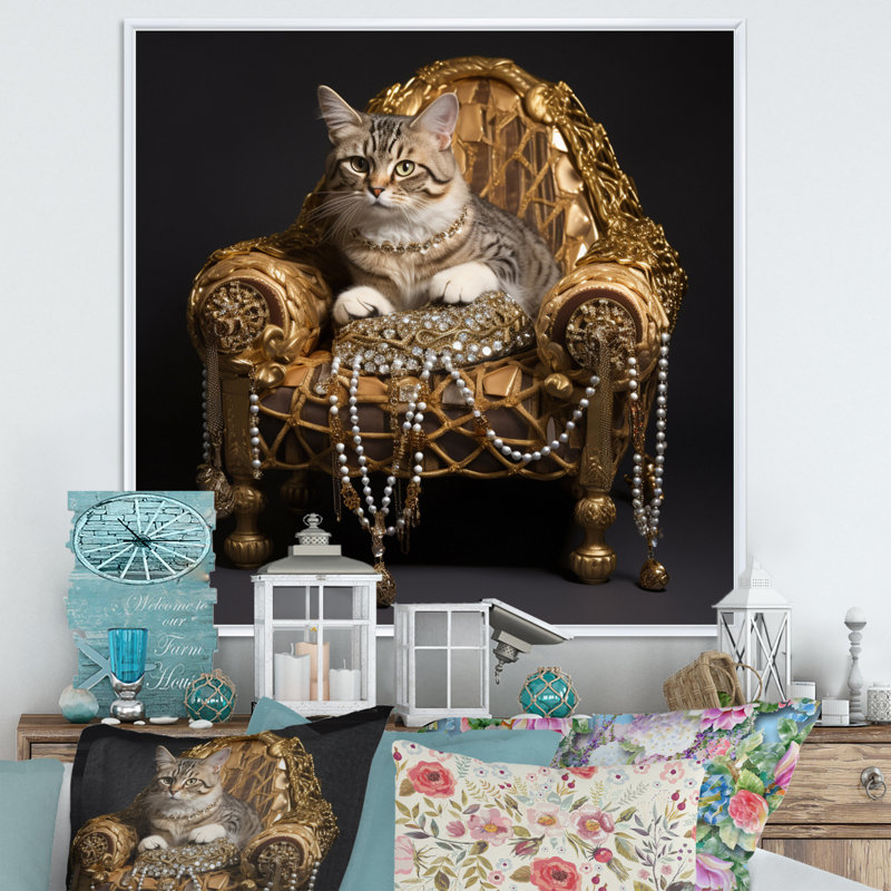 Gangsta Glam Cool Cat - imprimé, Cadre flottant blanc, H 24 po x l 24 po x P 1 po