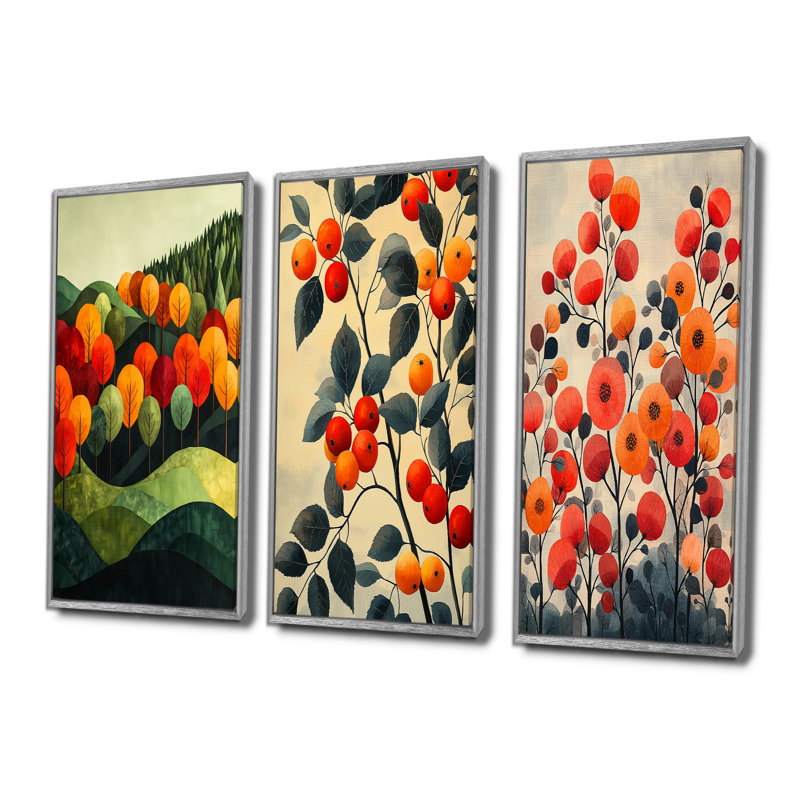 Brise rouge du verger I - Collection d'art mural de ferme, H 40 po x l 60 po, Impression encadrée flottante, Argent argent