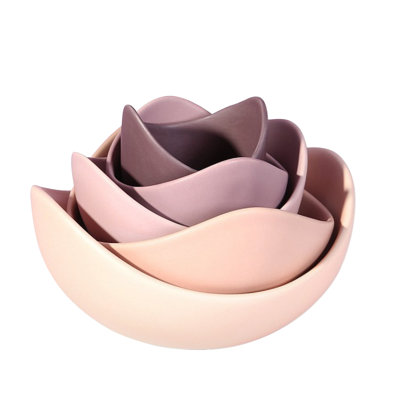 Decorative Lotus Nesting Ceramic Serving Bowls, Multi‑Size Angled Bowls for Salad, Pasta, Fruit, Table Centerpiece, Dishwasher Safe