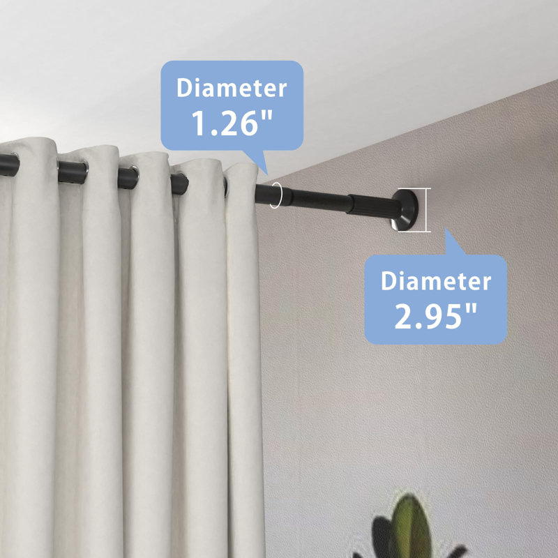 Tringle à rideaux à tension, 51 à 126 po, tringle à ressort, pour fenêtres ou douche, facile à installer, sans perçage, sans rouille, pour salle de bain, diamètre de la tringle: 1,26 po, noir