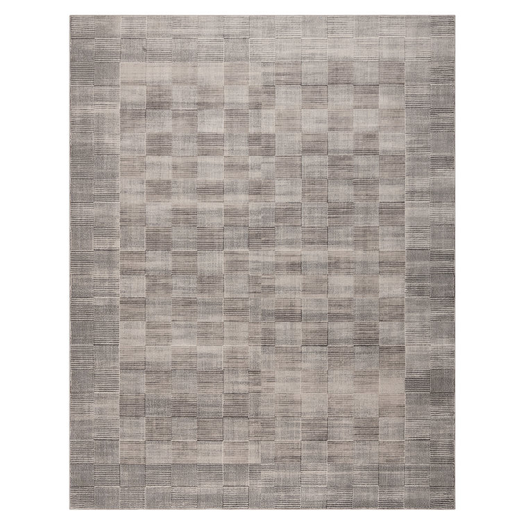 Migliore Lyla Modern Contemporary Checkered Soft High-Low Gray Charcoal Ivory Area Rug