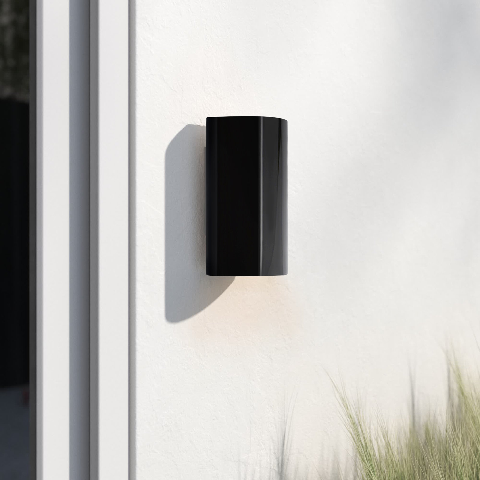 Nomad Single Light Cylinder Outdoor Ceramic Wall Light, Gloss Black