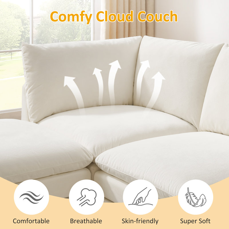  Cann 6-Piece Upholstered Modular Sectional Couch, White Polyester Blend