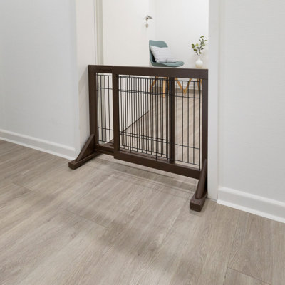 TRIXIE Adjustable Wooden Freestanding Pet Gate, 24" Tall Step Over, Expands to 42.5", Pet Barrier