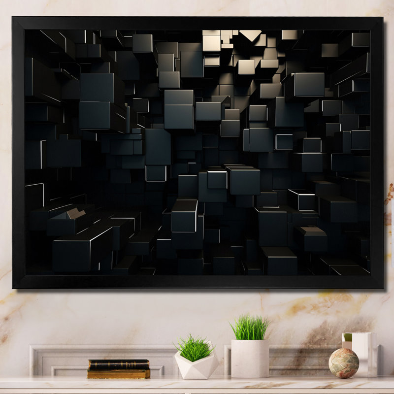 Dimensions du cube 3D en brique noire - Décoration murale géométrique abstraite, H 16 po x l 32 po x P 1 po