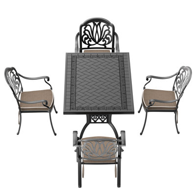 5-Piece Metal Patio Dining Set With Cushions