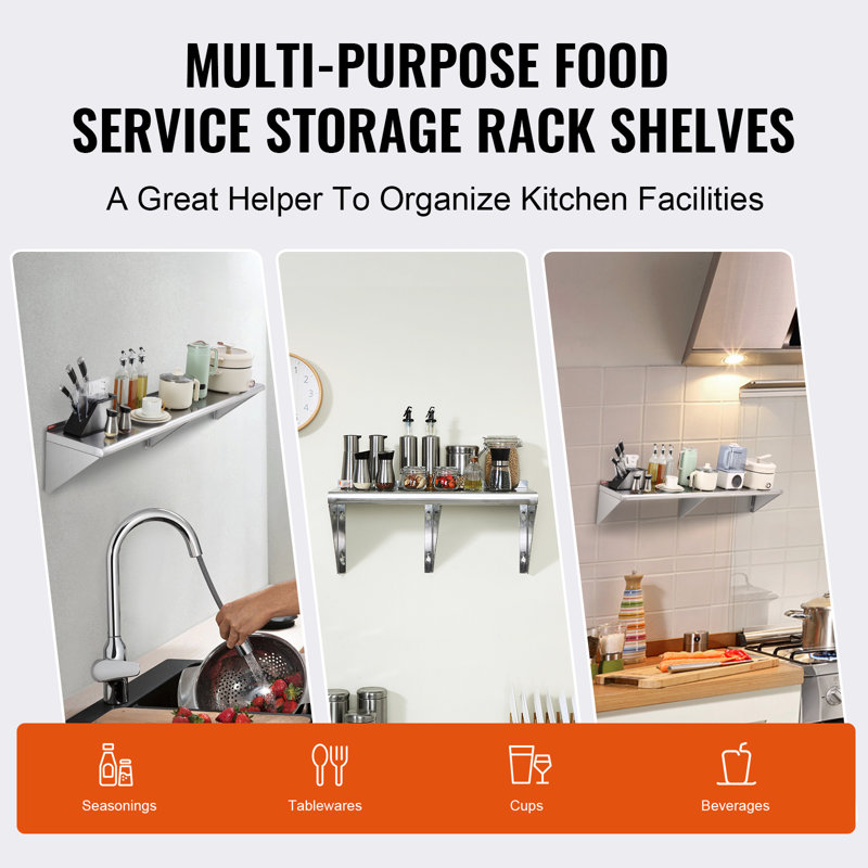 VEVOR 62" Stainless Steel Wall-Mounted Floating Shelf