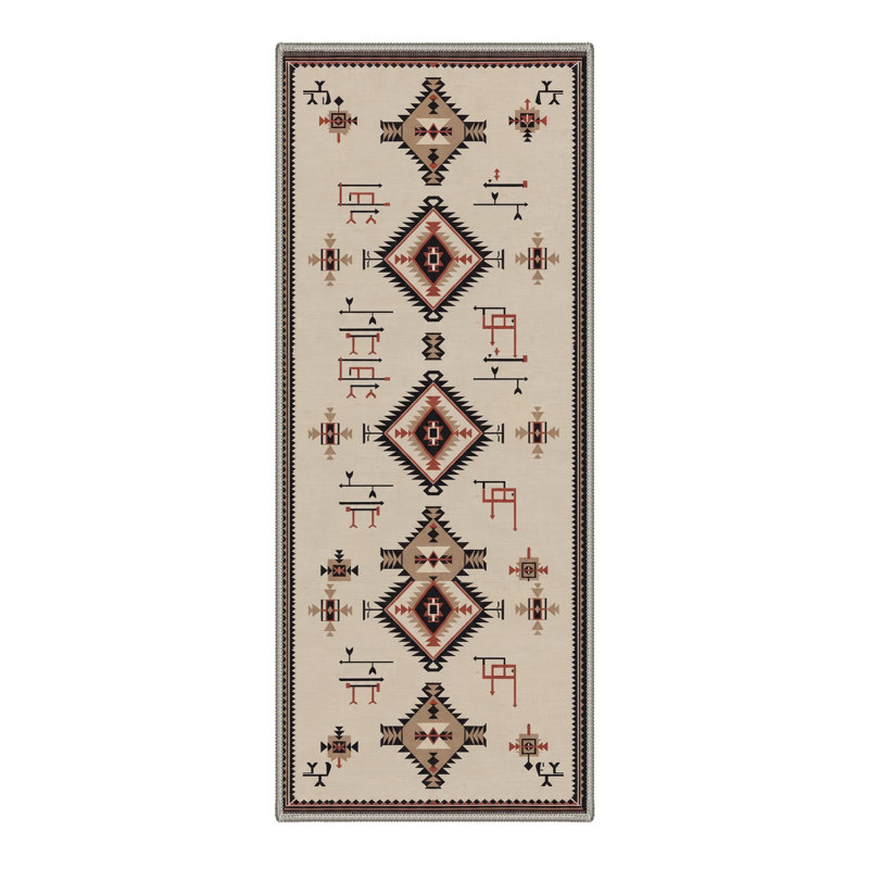 Abrahamson Mirage Geometric Machine Washable Beige / Brown Indoor Area Rug with Non-Slip Backing, Runner 2'6" x 8'