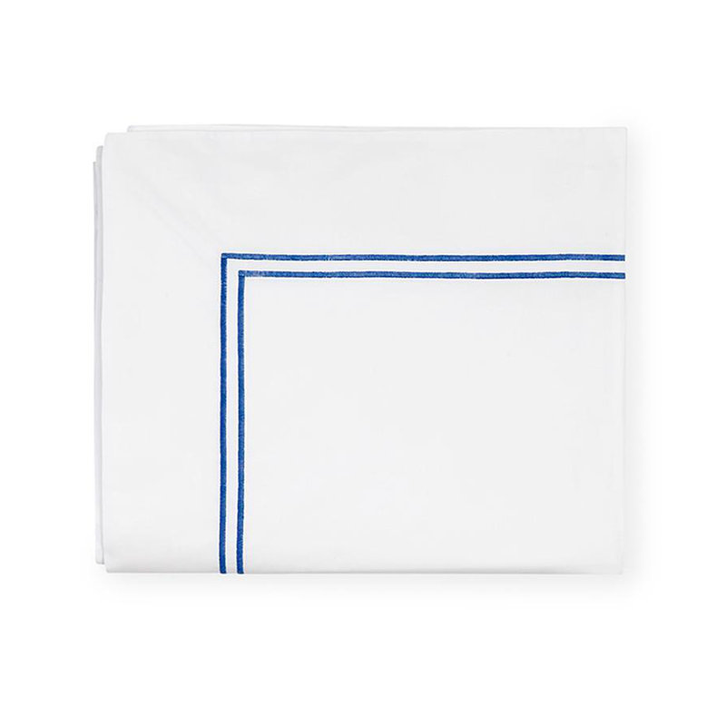 Grande Hotel Percale Flat Sheet, White/Cornflower, Twin Flat Sheet