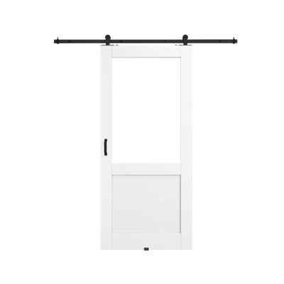36in.x 80in.Half Lite Clear Glass White Door Slab Prefinished Surface With All Barn Door Hardware Kit