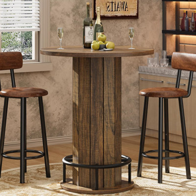 Table de bar ronde de 40 po de hauteur, table bistro en bois de 31,5 po avec repose-pieds en anneau en métal, table basse peu encombrante pour la salle à manger, le salon, le bar personnel et les petits espaces