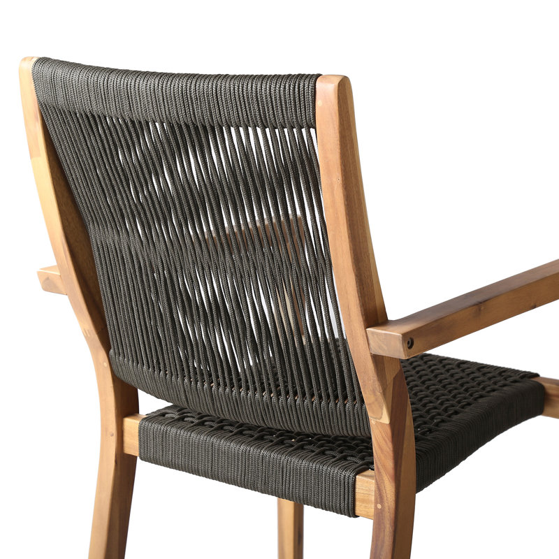 Chaises de patio d'extérieur modernes, bois d'eucalyptus et corde gris anthracite, ensemble de 2