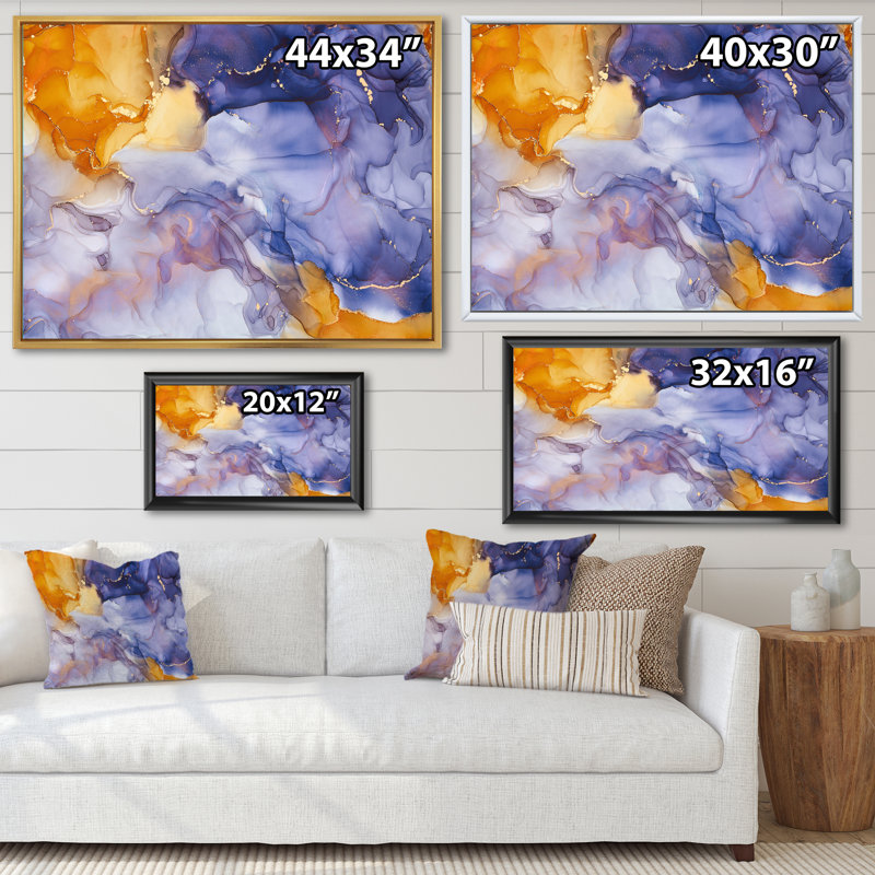«Blue Luxury Abstract Fluid Art II», reproduction d'art sur toile moderne, Cadre photo noir, H 24 po x l 32 po x P 1 po
