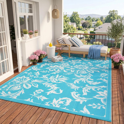 Waterproof Outdoor Rug for Patio, Foldable Reversible Modern Area Rug, Large Plastic Straw Mat for Camping, RV, Porch, Backyard, Deck, Picnic, Beach