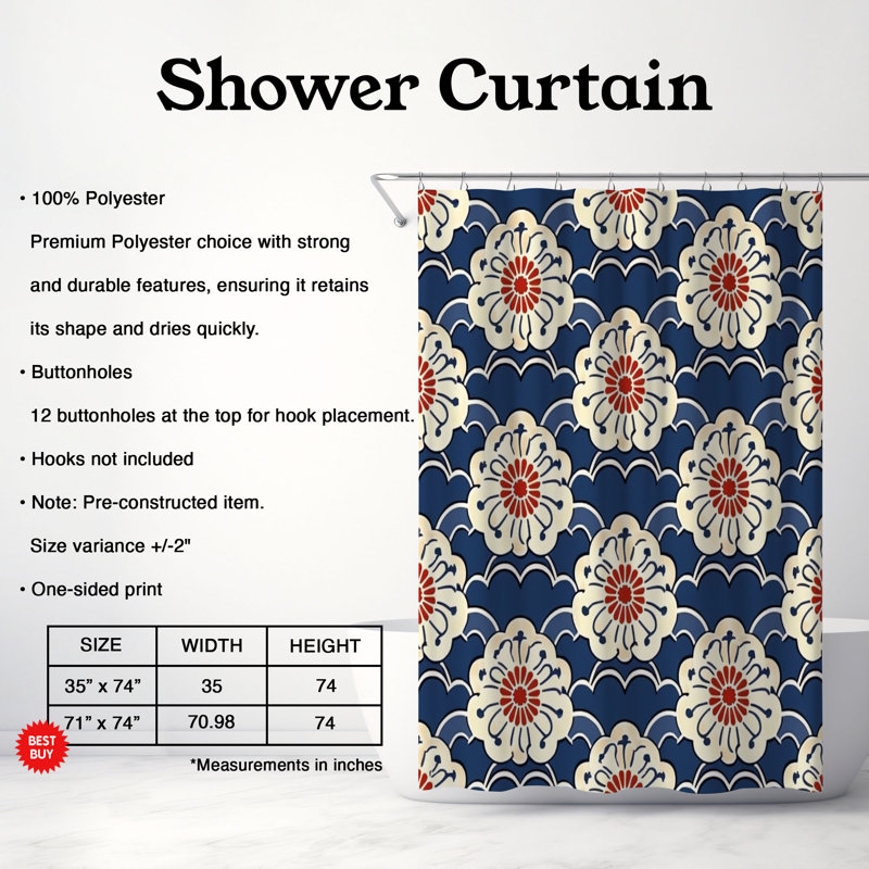 Rideau de douche 1 pièce, H 74 po x l 71 po