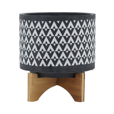 Ceramic 8" Aztec Planter On Wooden Stand