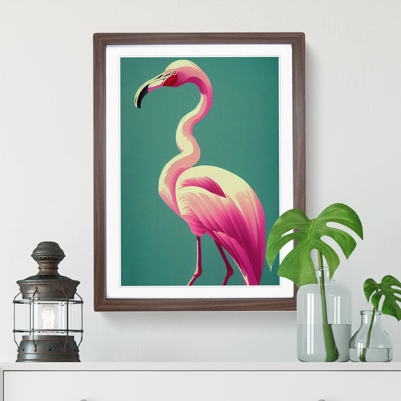 Dashing Flamingo - Single Picture Frame Print, 64cm H x 46cm W x 2cm D, Walnut