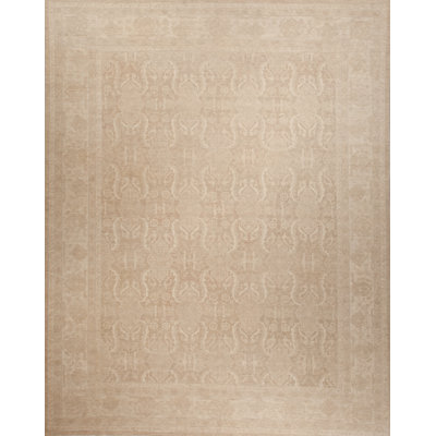 Tapis de zone en laine noué la 8 pi x 11 pi beige one-of-kind