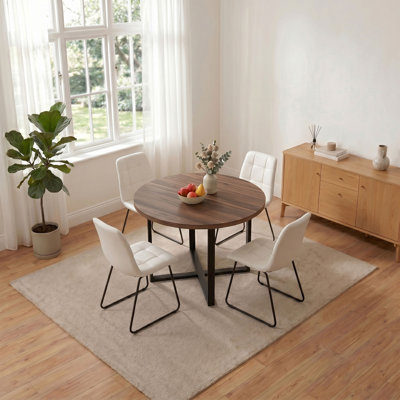 5-Piece Round Dining Table Set With 4 Dining Chairs, Kitchen Dining Table Group With Cross Metal Base