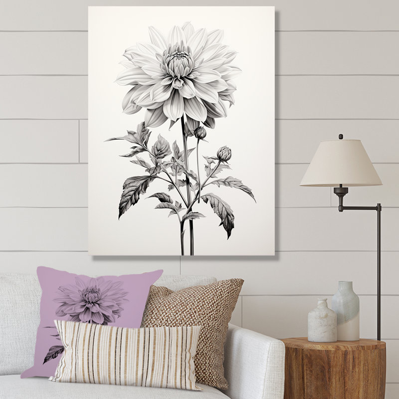 «Black and White Vibrant Dahlia Delight», reproduction sur toile, Toile tendue, H 20 po x l 12 po x P 1 po