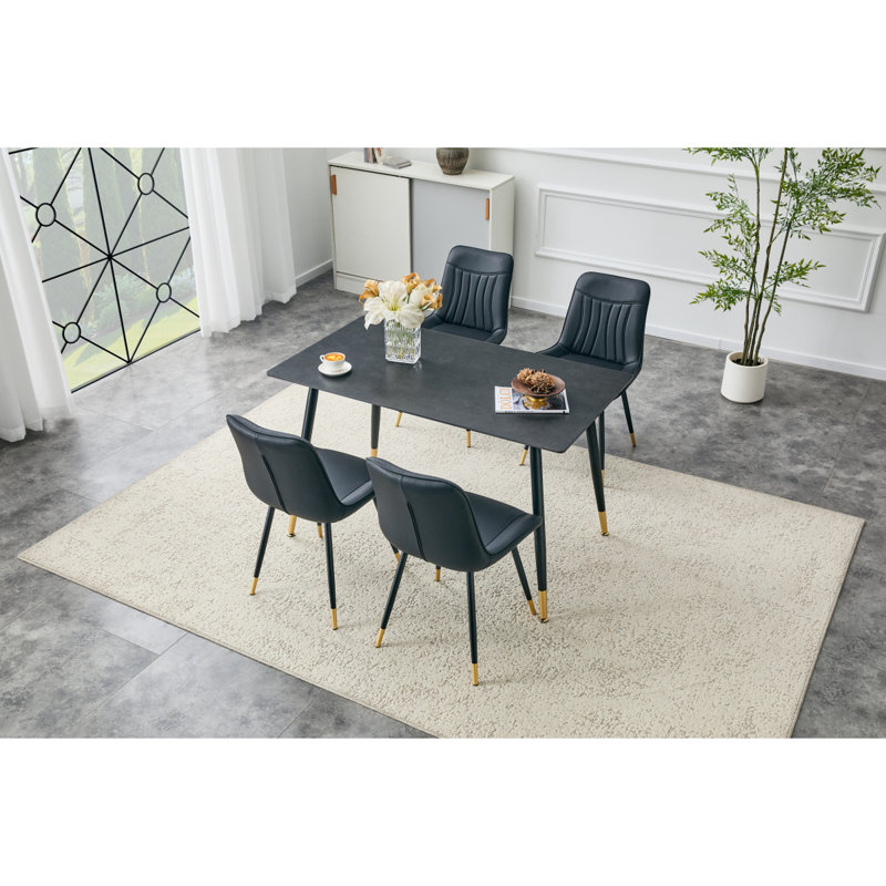 Table de salle à manger rectangulaire moderne, plateau de table en pierre frittée de qualité supérieure avec base en métal robuste, table de cuisine et de salle à manger résistante à la chaleur et aux égratignures (Vic foncé, 1 table)