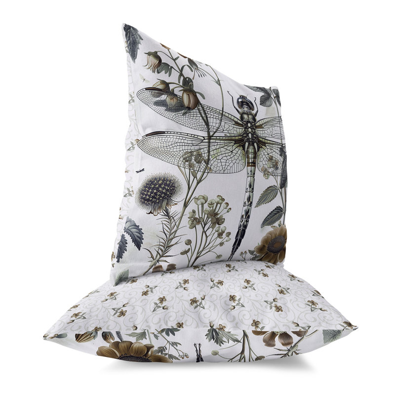Dragonfly Fairytale Indoor/Outdoor Square Throw Pillow, 18"H x 18"W, Orange/Silver