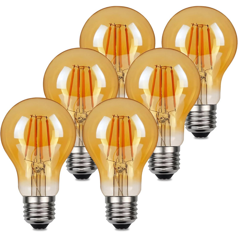 Pack of 6, LED A60 E27 Light Bulb, 4W (40W Equivalent) Dimmable 2700K Warm White 450 Lumens Edison Screw GLS Vintage Amber Glass Globe Energy Saving Lamp Bulb for Home Lighting Decorations