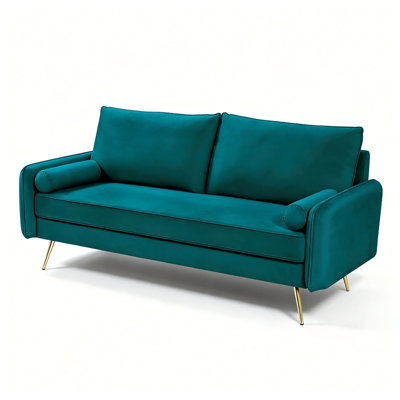 Mid-Century Velvet Sofa,Nailhead Upholstered Couch with Golden Metal Legs,Modern Large Sofa for Living Room
